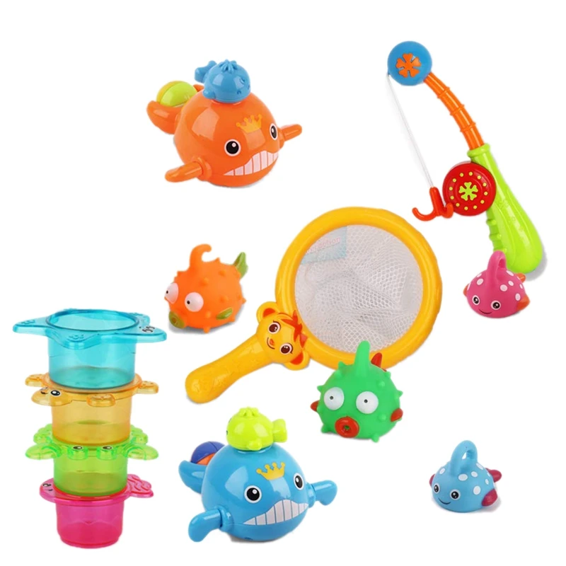 

Kids Bath Toys Fishing Game Bathtub Toys Stacking Cups Clockwork Pool Toys Water Spray Baby Bath Toys Set