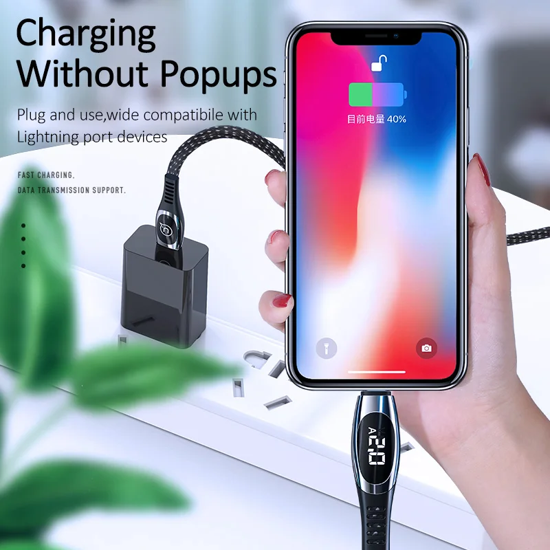 USAMS USB кабель для iPhone Xs Max XR цифровой дисплей Быстрая зарядка данных мобильного