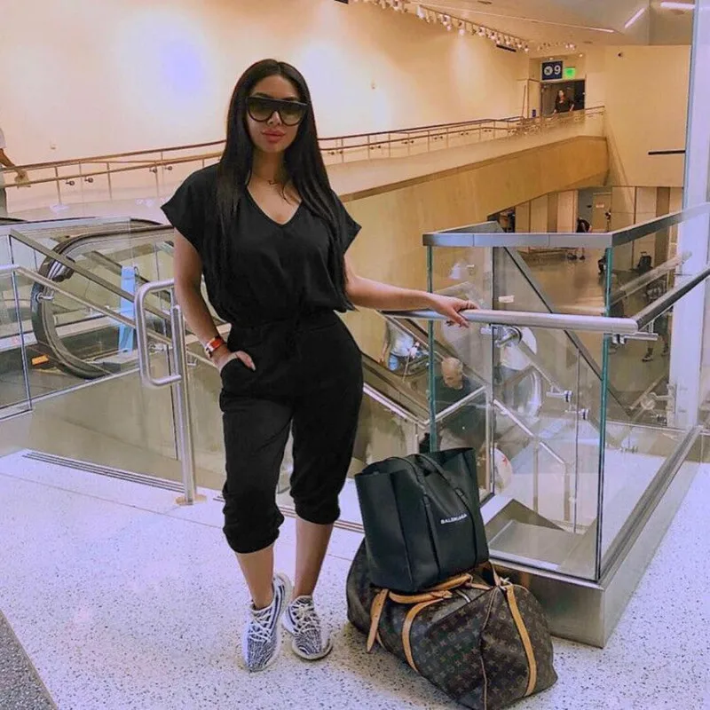 

Female Casual Summer Pants Set Black 2 Piece Outfits Short Sleeve T Shirt Tracksuit Streetwear Sweatsuit Women Two Piece Sets