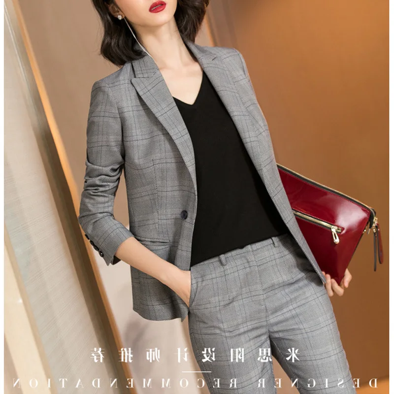 Женский костюм осень 2019 Новый Повседневный модный темперамент Тонкий клетчатый