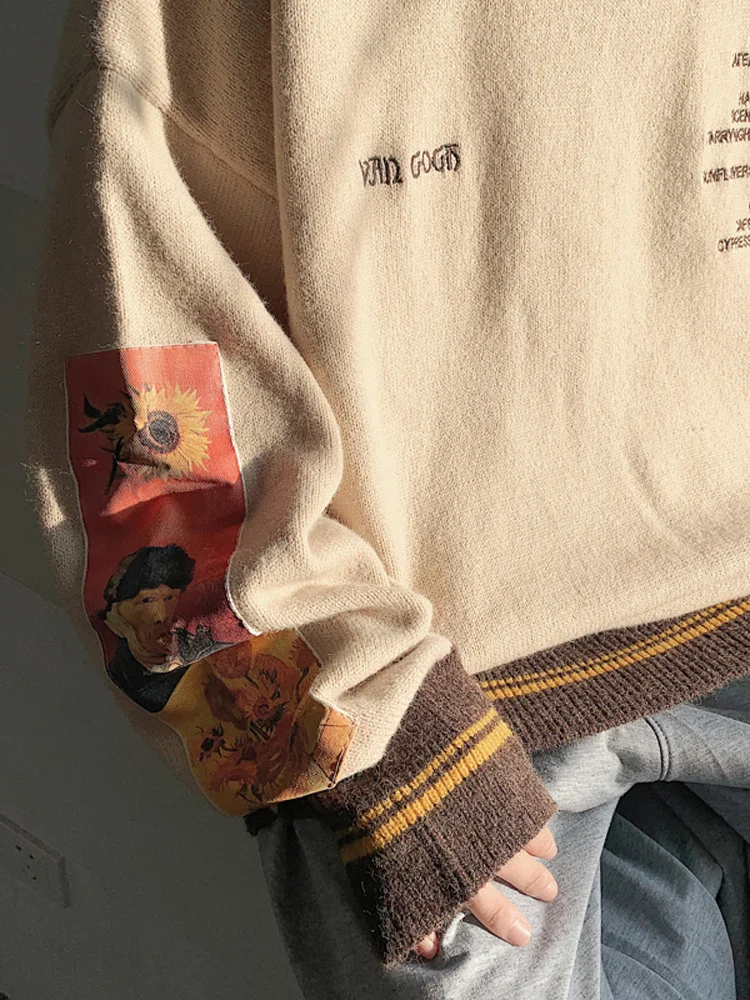 

Autumn winter sweater men's thickened Korean and Hong Kong style retro style individual T-shirt gentle Japanese thread coat