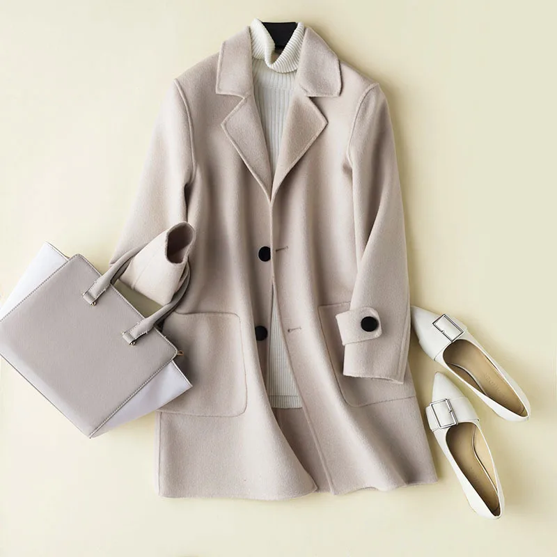 

100% Wool Autumn Winter Jacket Men Handmade Double-side Woolen Coat Female Korean Vintage Pink Jackets LDR-B2 MY1925