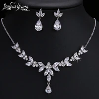 fashion white aaa cz zirconia leaf earrings necklace set for women famous brand zircon bridal weddings jewelry set as218