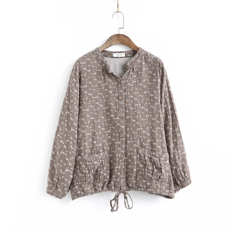 Женские винтажные рубашки двойные хлопковые льняные блузки 2019 Осенние новые