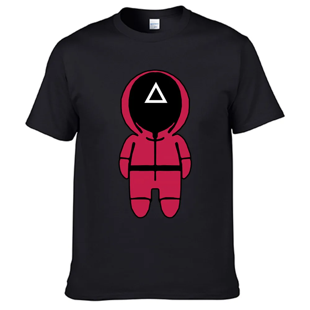

Squid Game Triangular Mask Retro Casual T Shirt Men's Summer Black 100% Cotton Short Sleeves O-Neck Tee Shirts Tops Tee Unisex