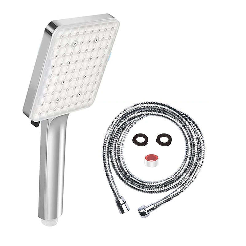 

Square Shower Head With Hose, 6 Jet Types Shower Head With Hose 1.5 M, Large Shower Head, Rain Shower, Hand Shower