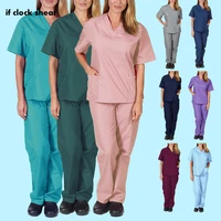 unisex solid color nursing scrub women uniform elasticity casual nurse uniforms clinical v neck pet hospital doctor work clothes