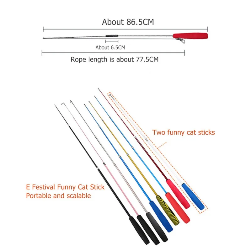 

Pet Cat Three-section Telescopic Funny Cat Stick Toy (without Head) Black Handle Powder Stick For Dogs Cats Toys Accessories