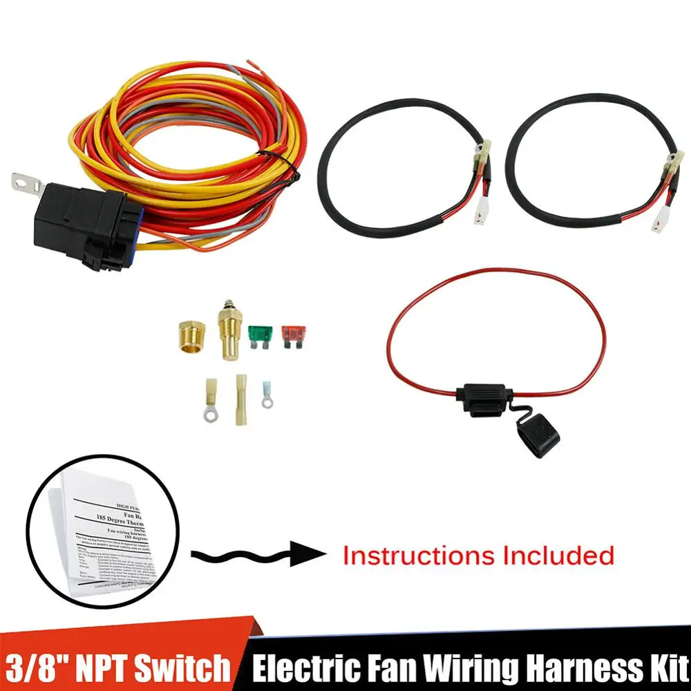 

Thermostat 40 Amp Dual Electric Cooling Fan Wiring Relay Install Kit Fan Cooling Harness Automotive Wire Harness