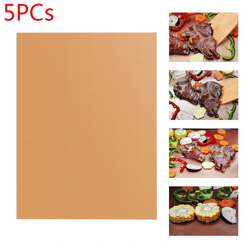 Copper 5PCs 1/2/3/5 шт коврик для барбекю гриля многоразовые антипригарное покрытие BBQ Пособия по кулинарии силиконовый коврик для выпечки простыни Фольга барбекю лайнера инструмент Кухня Пособия по кулинарии гаджет - Цвет: Copper 5PCs