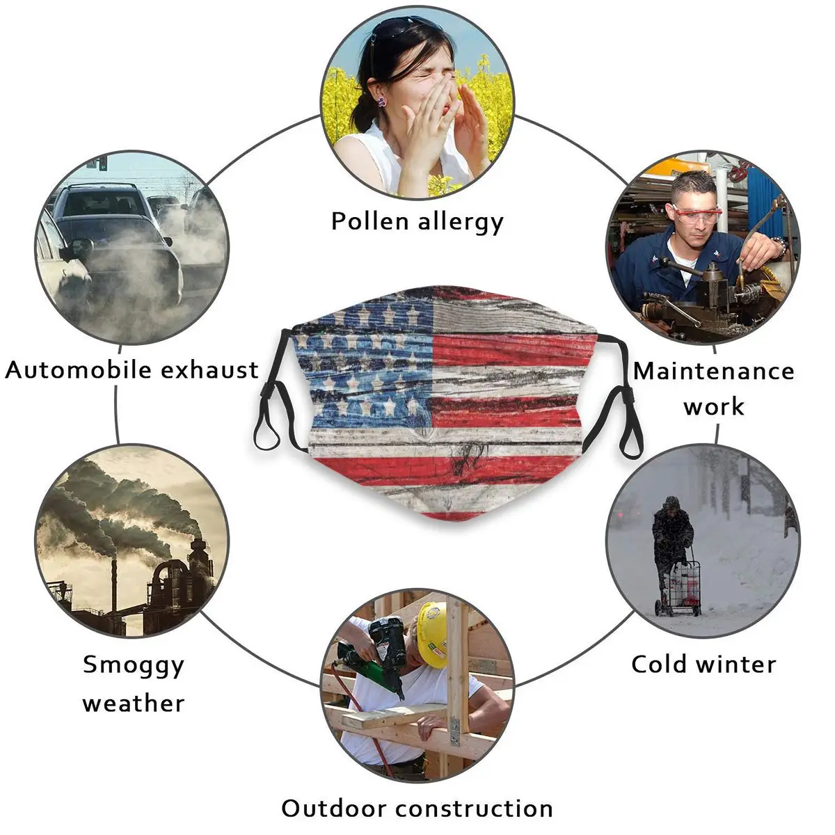 

Air Pollution Mask Filter Face Mouth Mask Painted Wooden Panel Wall Freedom Fla-g Men Women Daily Supplies Outdoor Washable