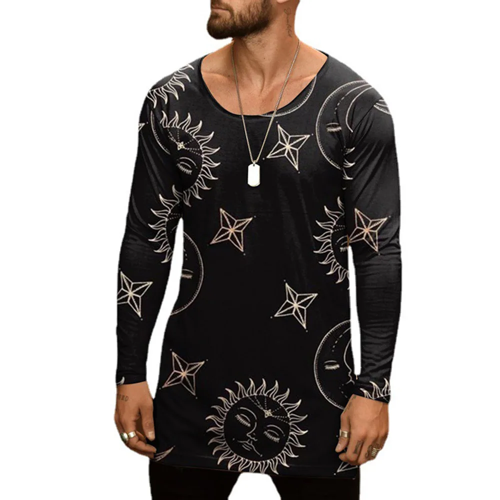

2021 Europe America Autumn New Men's Long Sleeve T-shirt Printing Fashion Casual Round Neck Solid Color Simplicity