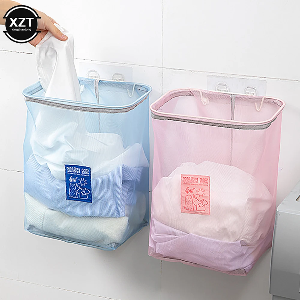 

Creative New Wall Mounted Foldable Breathable Laundry Basket Collapsible Organizer Toy Mesh Bathroom Clothes Storage Baskets