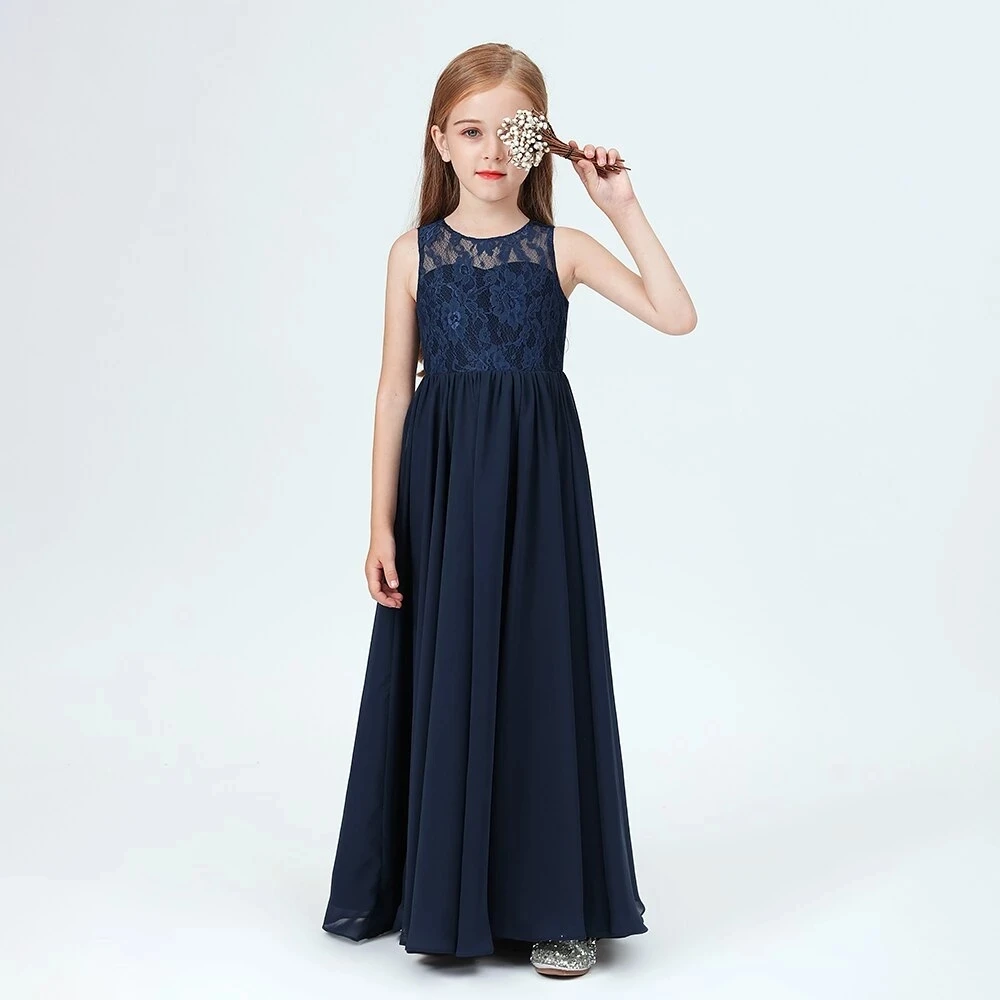 

Communion Princess Dress Girls Flower lace Coffion Dress For Girls Blue Vintage Wedding Party Formal Ball Gown Children Clothing