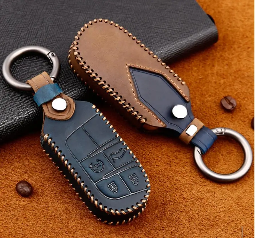 Чехол для автомобильного ключа ручной работы из натуральной кожи Jeep Grand Cherokee Compass