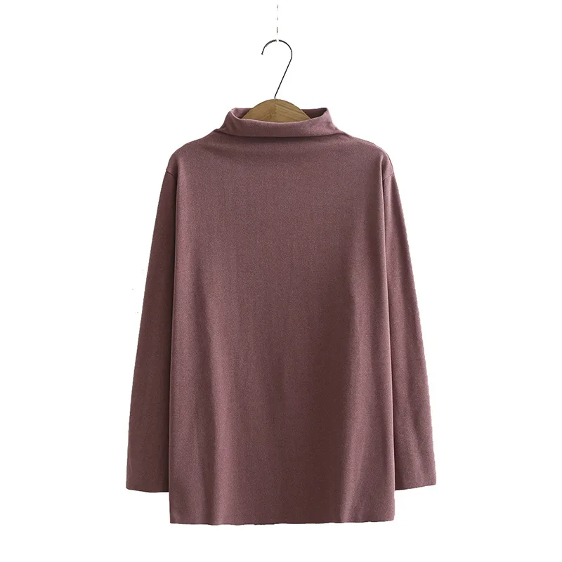 

Plus Size Women Long Sleeve T-Shirt Spring/Autumn Jumper Solid Mock Neck Knitted Thread Cotton Tops Undershirt Fashion XL/4XL