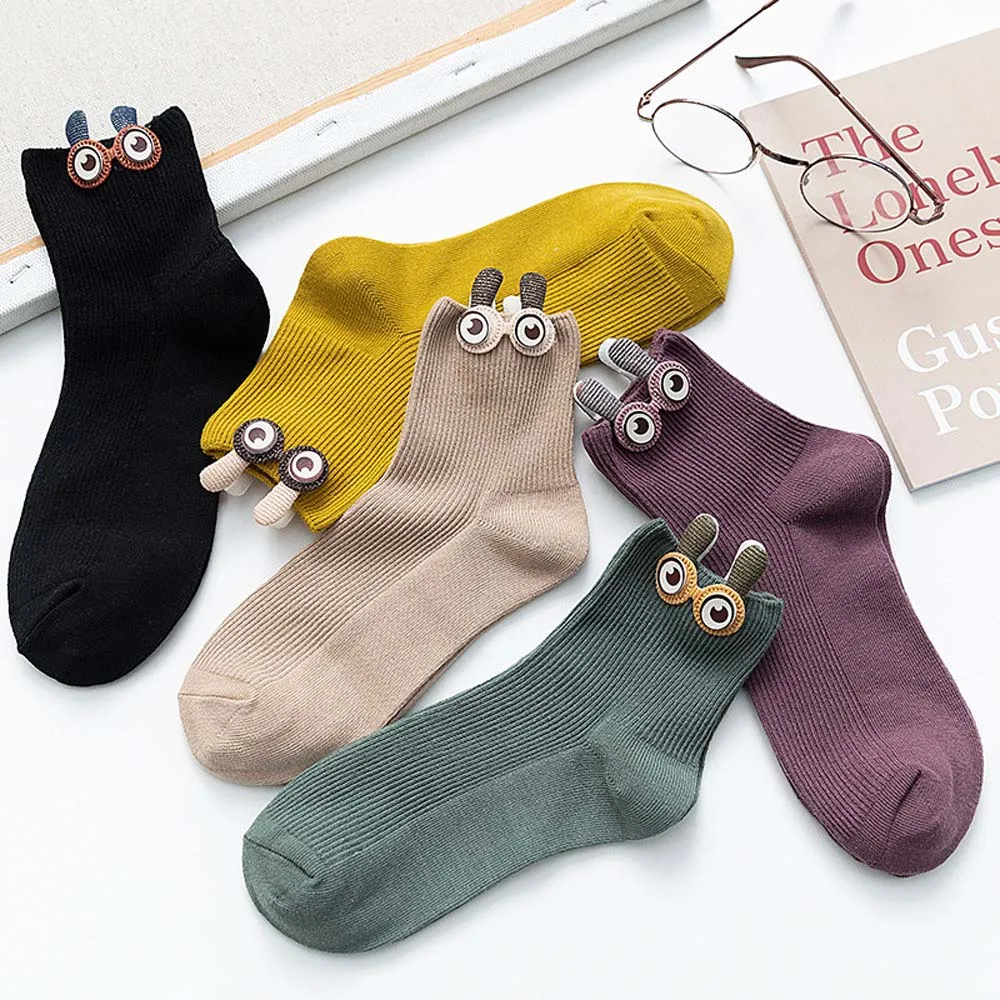 Носки женские Короткие хлопковые мультяшный рисунок 3D большие глаза кролик