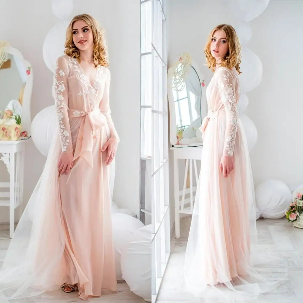 

Потрясающее женское нижнее белье для свадебного месяца, тюлевый халат с длинным рукавом, ночнушка, платье-комбинация, будуар