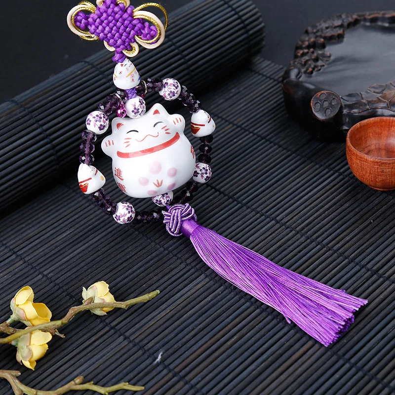 

Car Pendant Cute Ceramics Lucky Cat Decoration Hanging Ornaments Automotive Interior Rearview Mirror Good Luck Suspension Trim