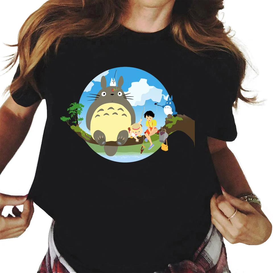 

Новинка, черная футболка Totoro, Повседневная футболка унисекс из модала и полиэстера, Повседневная футболка с круглым вырезом и коротким рука...