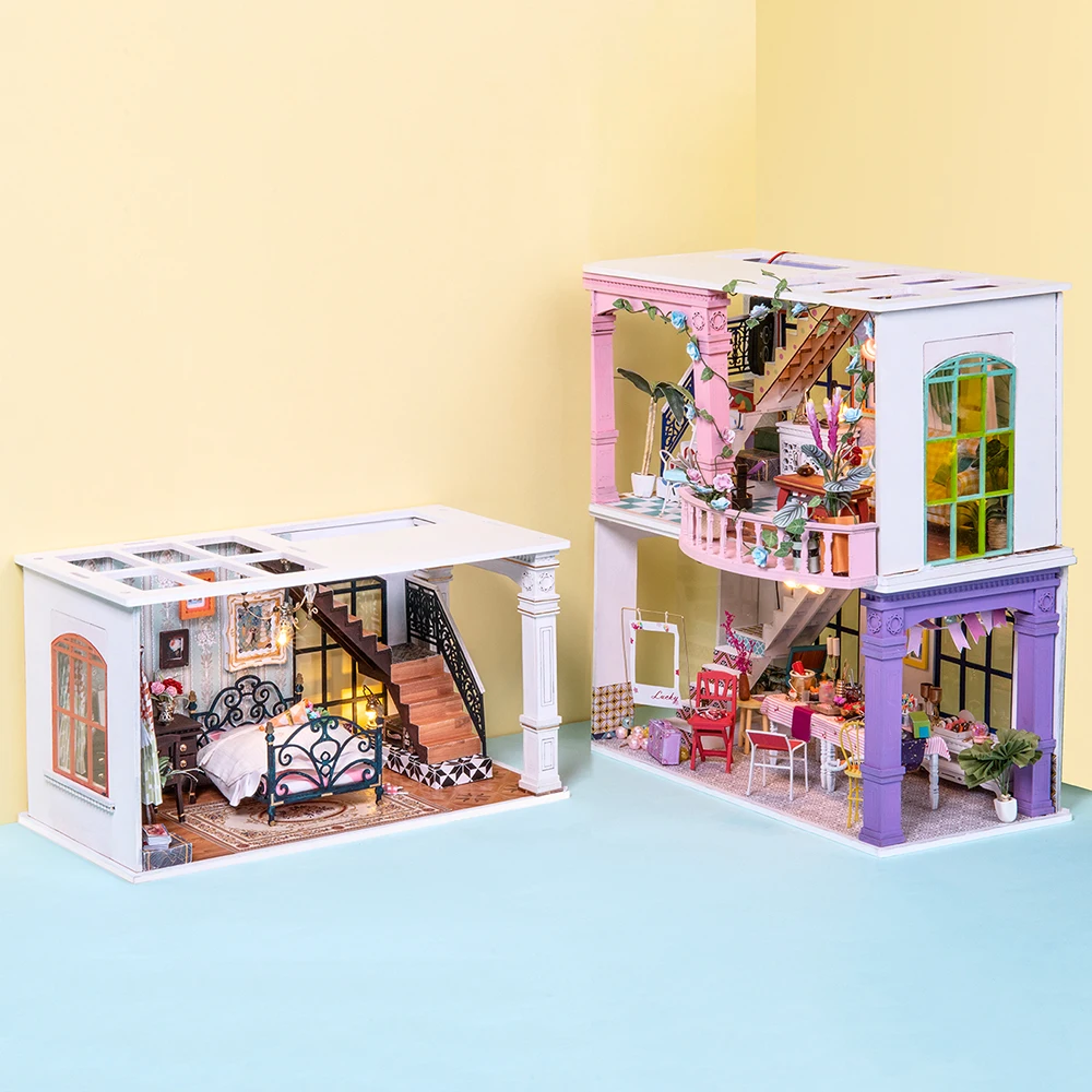 robotime new arrival diy sweet patio doll house with furniture children adult miniature dollhouse wooden kits toy dgf01 free global shipping