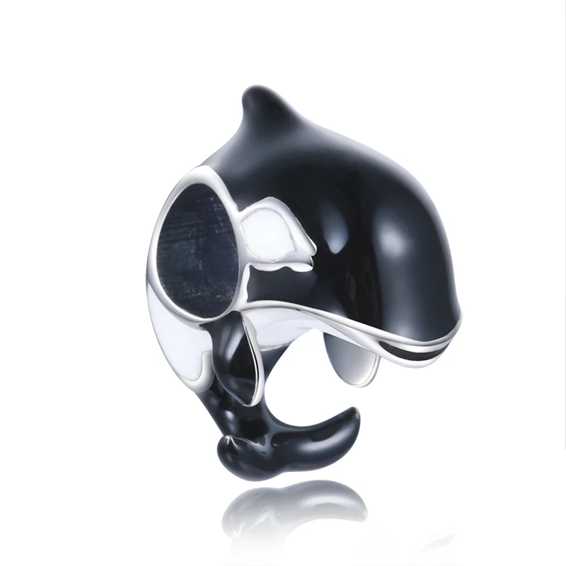 Лето 2017 г. черной эмалью дельфины бусины Подвески Fit Пандора Браслеты Аутентичные