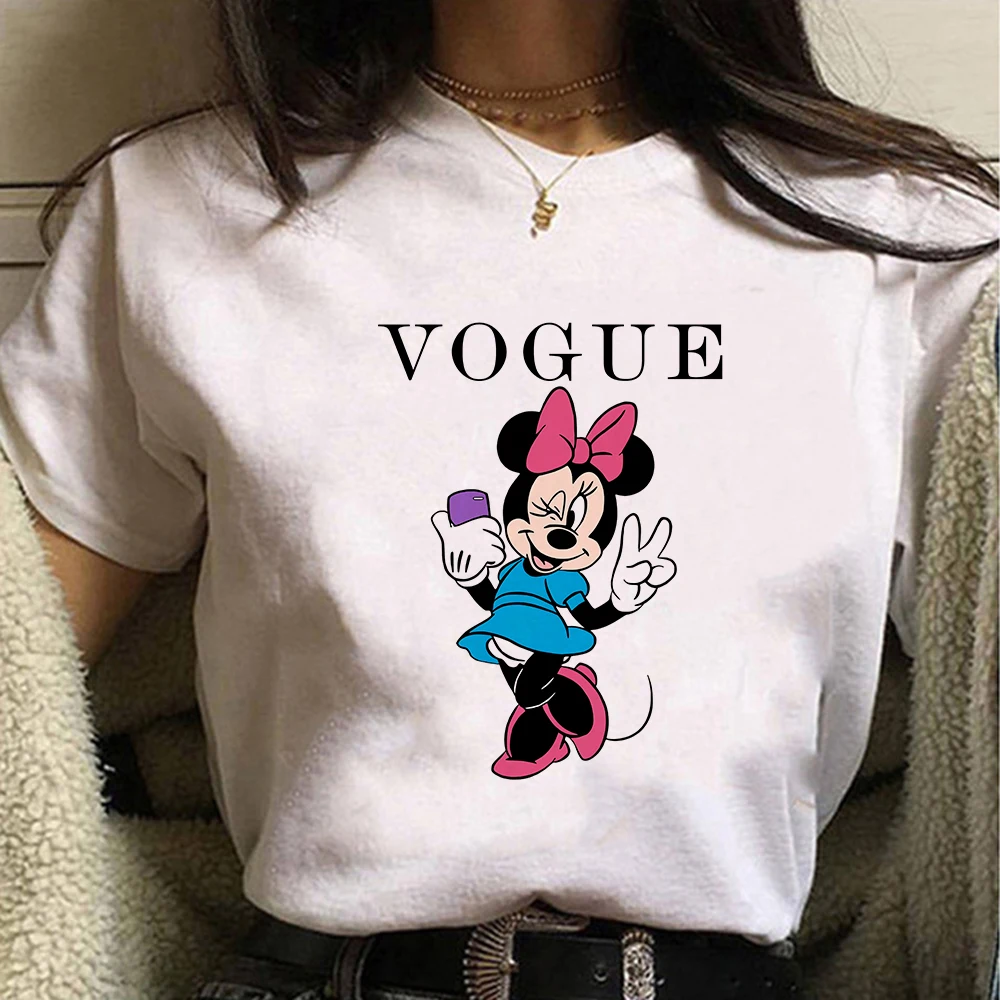 

Disney Minerva Mouse Woman Tshirt Round Neck Cartoon Creative Blue Clothes Printed Personalized Trend Short Sleeve Design Tees
