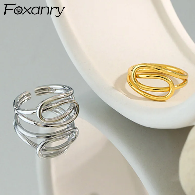 

Foxanry 925 стерлингового серебра обручальные кольца для женщин, новая мода простой многослойный с геометрическим рисунком, для дня рождения, ве...