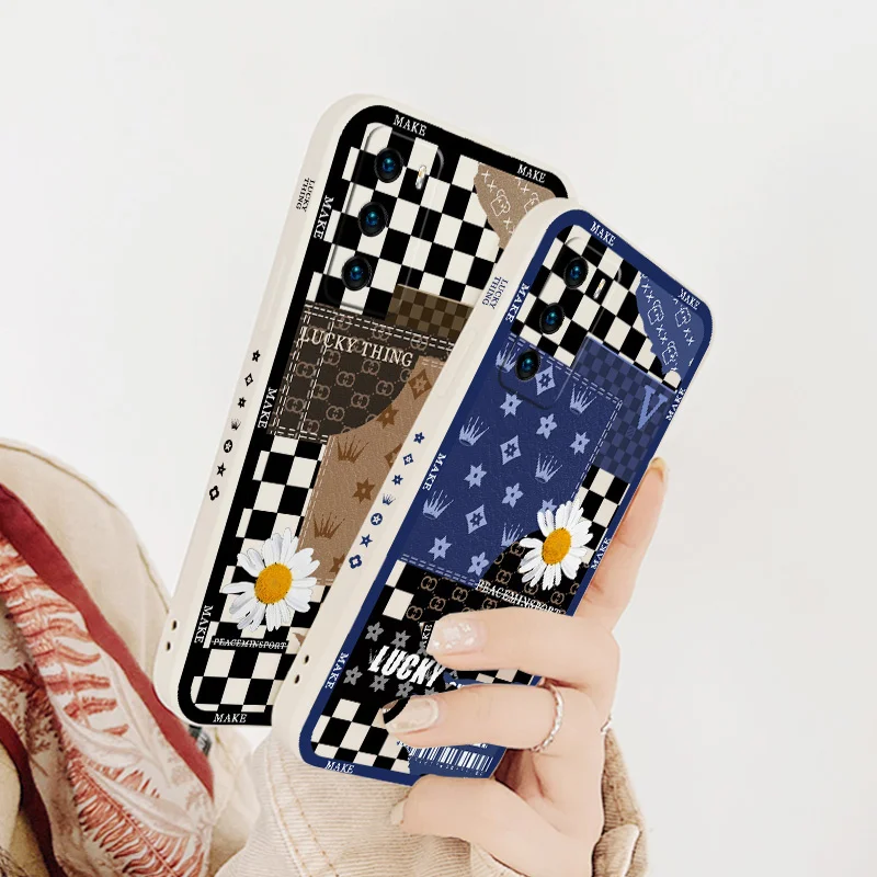 

Plaid Printing Liquid Case For Huawei P40 P50 P30 P20 Pro Lite Mate 40 30 20 Pro Lite Nova 5t Y7A Shockproof Soft Phone Cover
