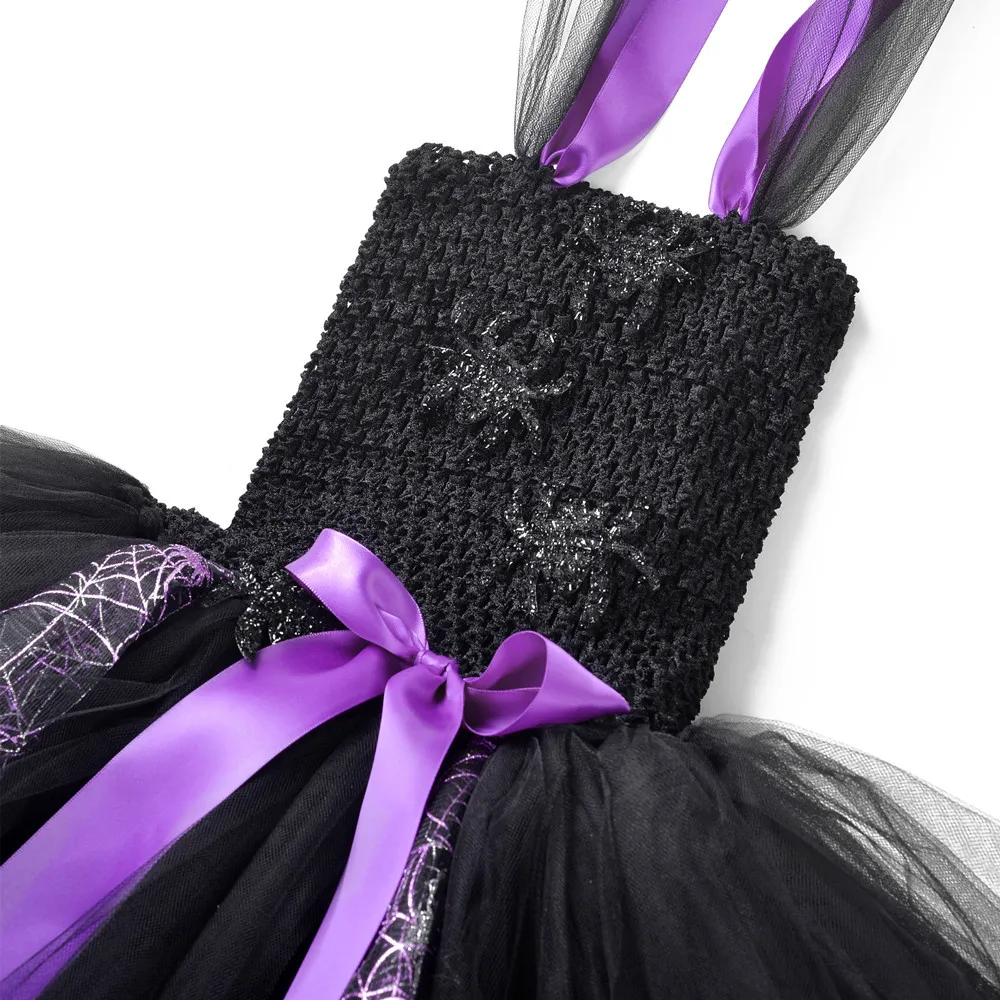 Детский костюм паука для косплея на Хэллоуин черное фиолетовое платье