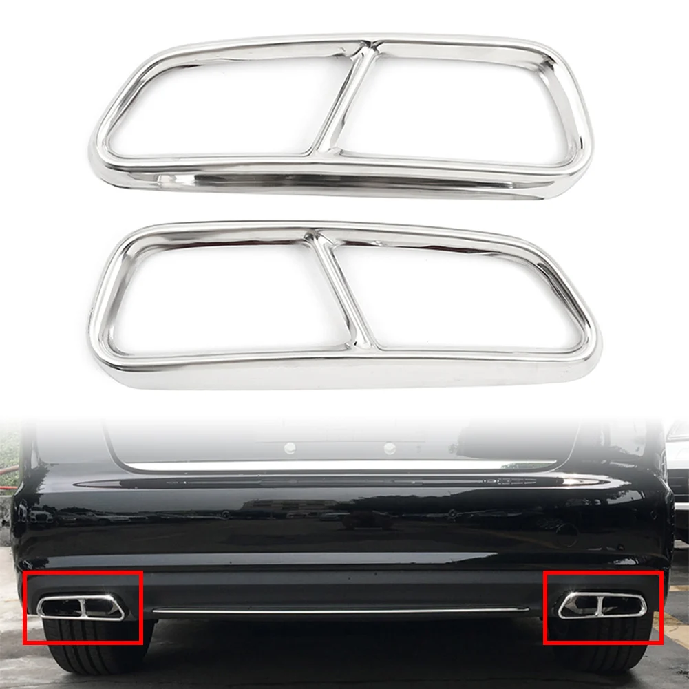 

Автомобильный стальной задний глушитель выхлопной трубы, 2 шт., серебряная декоративная отделка для Audi A6 S6 2015 2016 2017 2018