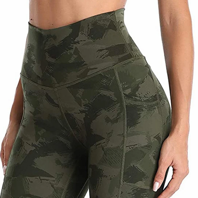 

Yoga Tights Female Camo Printed High Waisted Pockets Butt Lifting High-Intensity Gym Training Breathable Bodybuilding Leggings