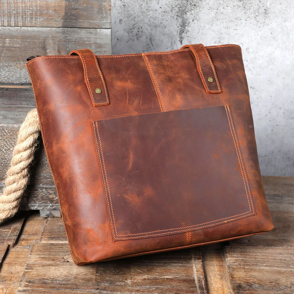 Coffee Leather Tote Bag | Aurora™