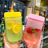 cute straw cup plastic popsicle water bottle outdoor transparent juice drinking cup creative student shoulder strap water bo