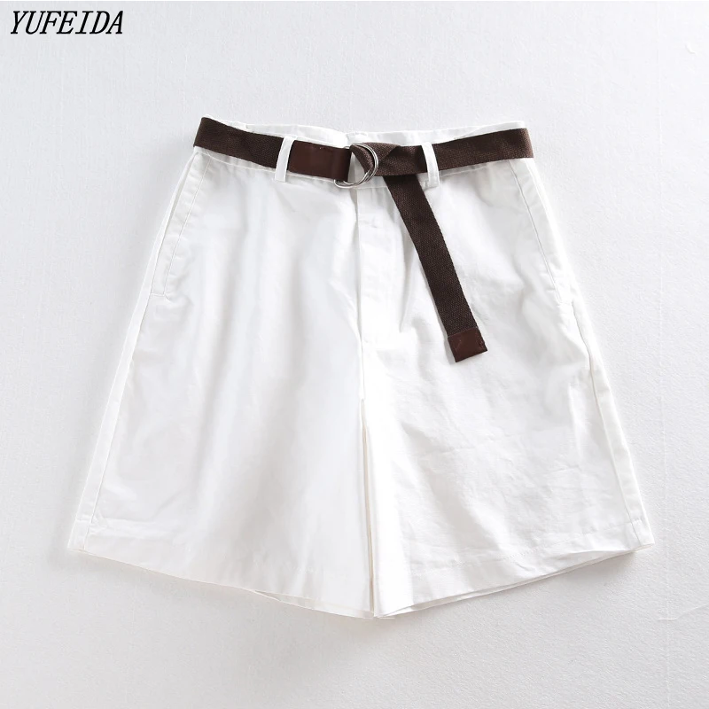 

Women Shorts All-match 4 Solid Color Sashes Casual Shorts Women A-line High Waist Slim Short Femme Chic Ladies Bottom Fashion