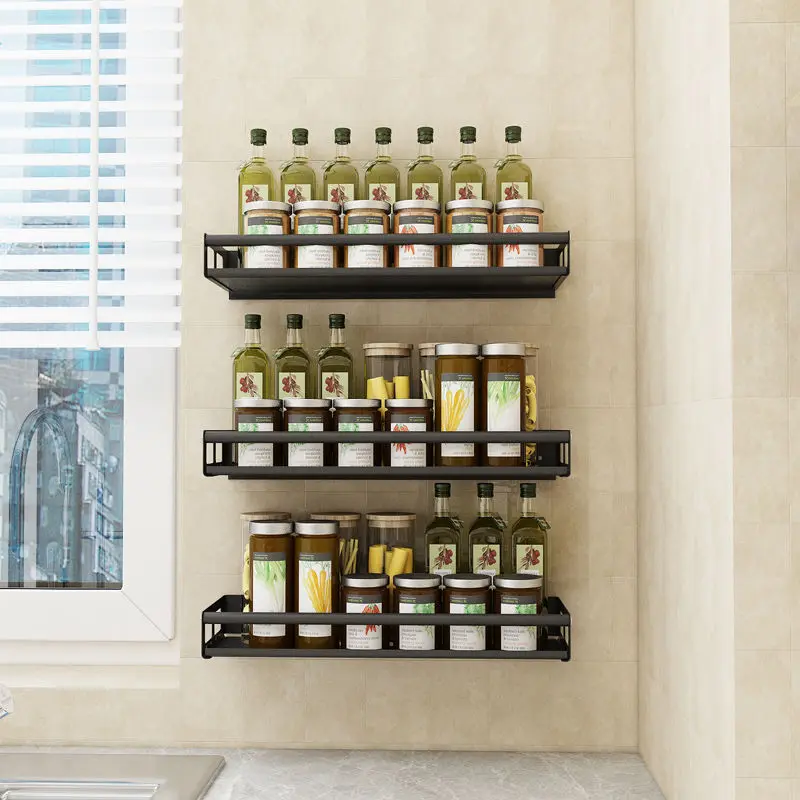 

Kitchen seasoning rack stainless steel dressing rack wall hanging type punch-free condiment oil salt sauce vinegar hold hanger