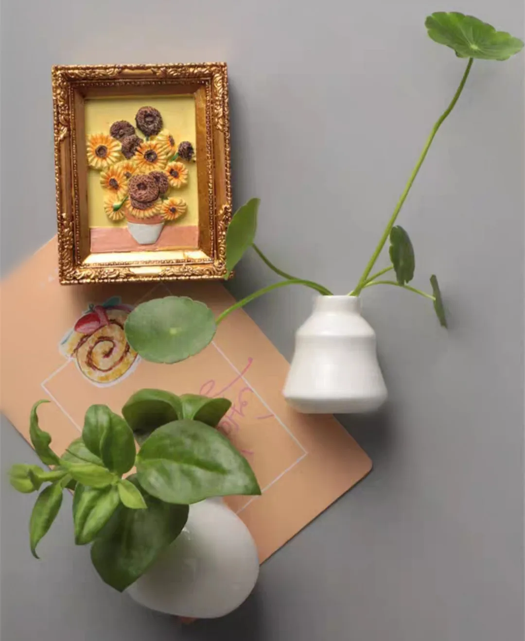 

Mini Ceramics Vase Fridge Magnet DIY Porcelain Vase Refrigerator Magnet Message Sticker flowers Green Plant on Kitchen Gift