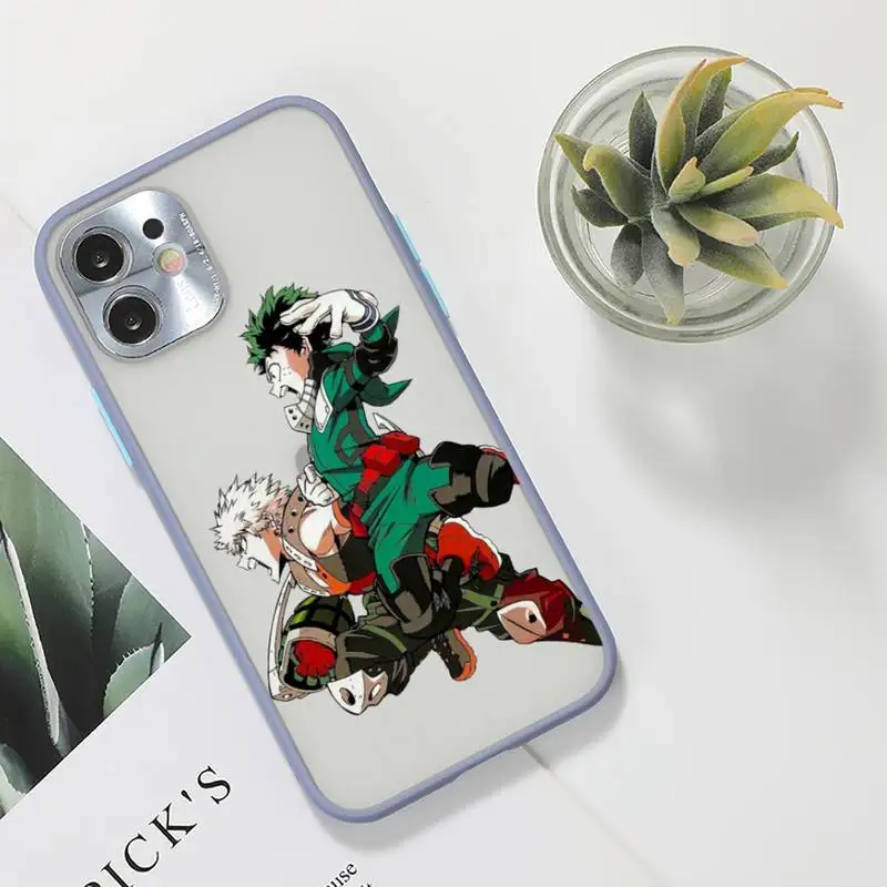 

Anime My Hero Academia buko Phone Case For iPhone 12 11 Mini Pro XR XS Max 7 8 Plus X Matte transparent Gray Back Cover