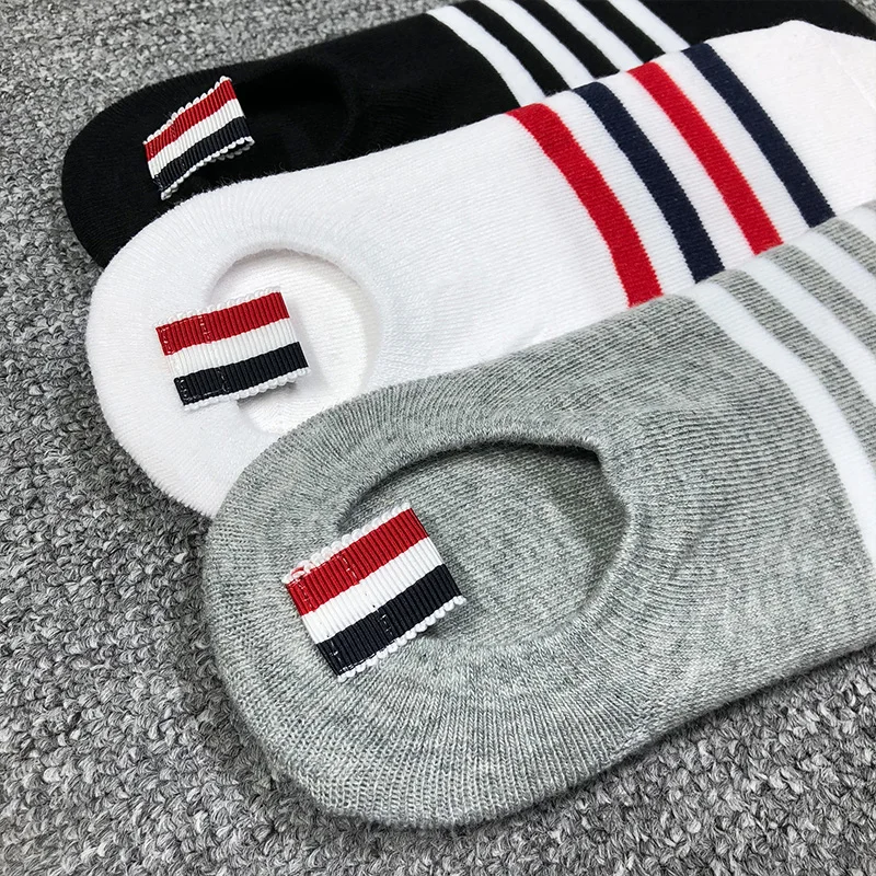 TB THOM Men's Socks Luxury Brand 4-bar Stripes No Show Socks Women's Cotton Street Fashion Wholesale TB Stockings Ins 6 Pairs