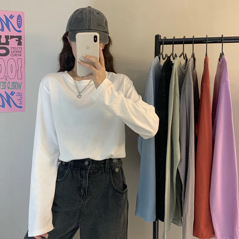 Женская футболка с длинным рукавом TingYiLi Повседневная Свободная длинная в