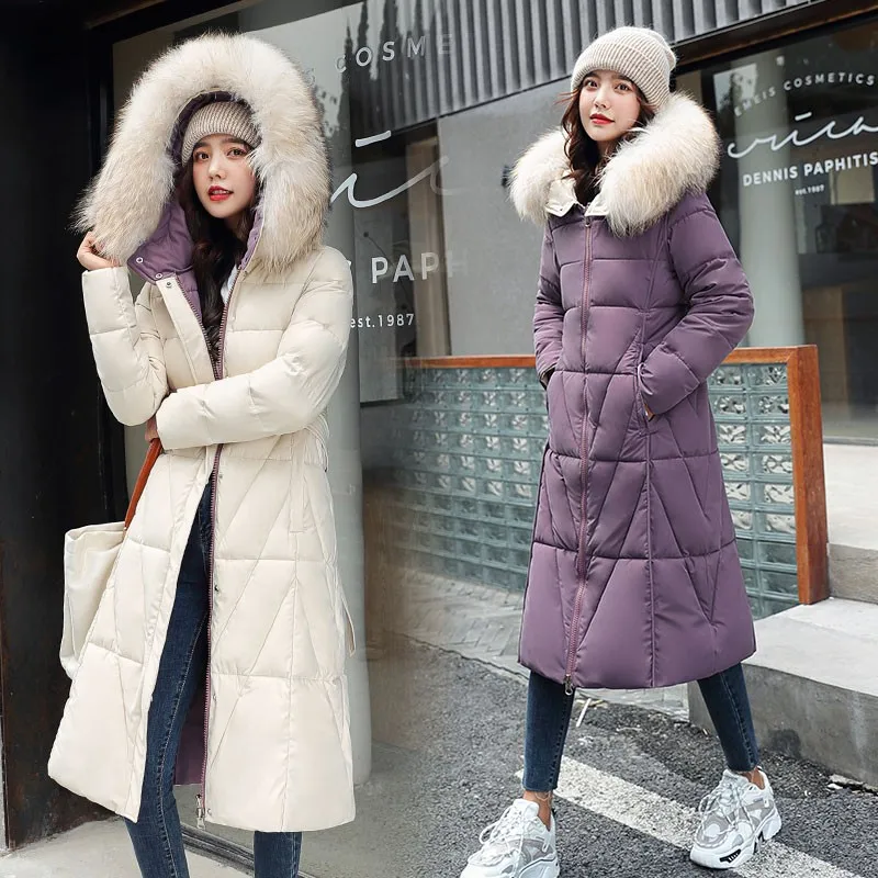 2020 Winter Jacket Women Coat Windproof Warm Female Hooded Parkas Long Design Double Sided Snow Overcoat With Belt Femme Veste