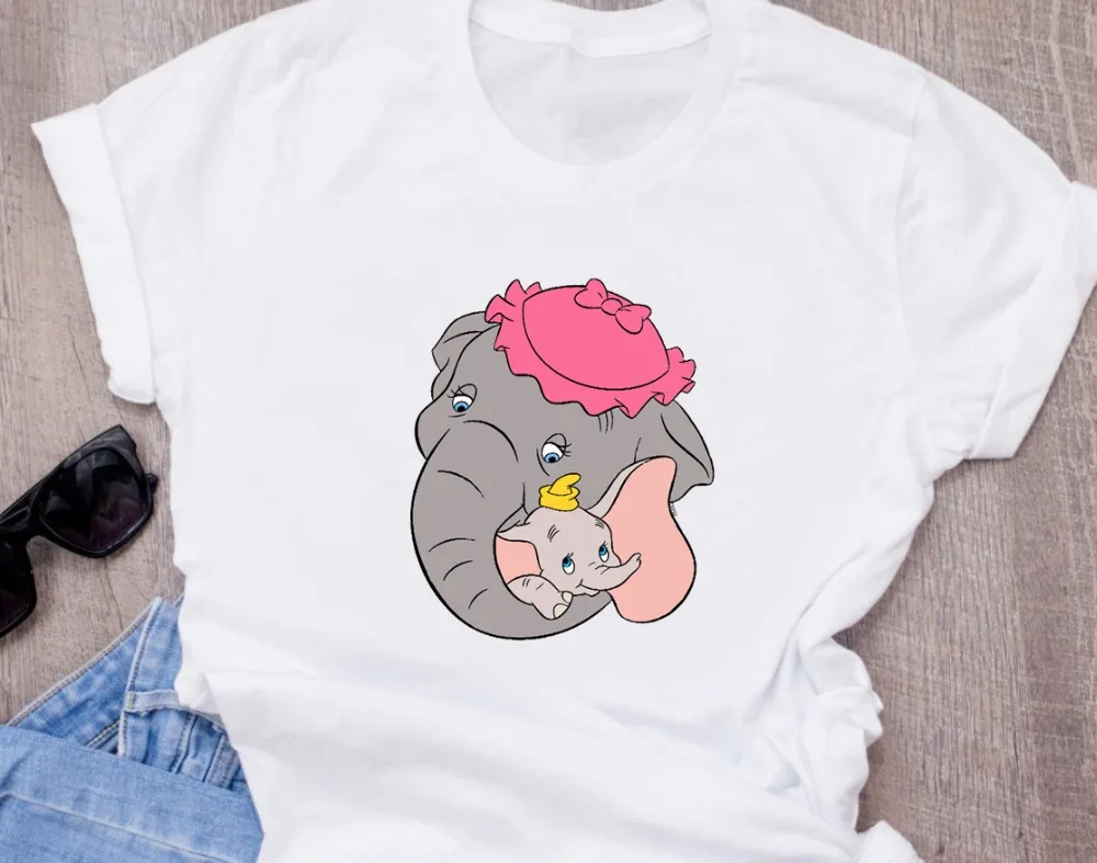Disneys dumbo летняя модная женская белая футболка с принтом, забавные мультяшные милые узоры белых топов, футболка