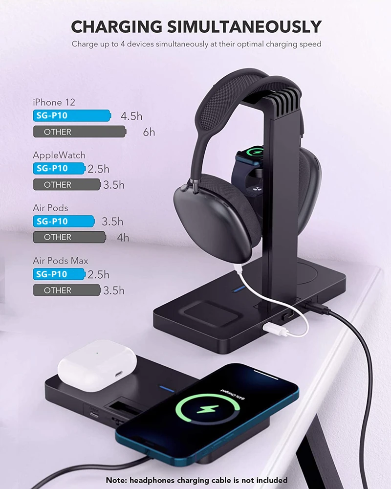 

2021 4 in 1 Wireless Charger Dock Station for iPhone/Android/Type-C USB Phones 10W Qi Fast Charging For Apple Watch AirPods Pro