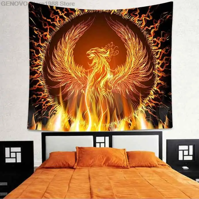 

Simsant Feuer Phoenix Tapisserie Mond Blume Bohemian Hippie Wand Hängen Wandteppiche für Wohnzimmer Schlafzimmer Home Wohnheim D