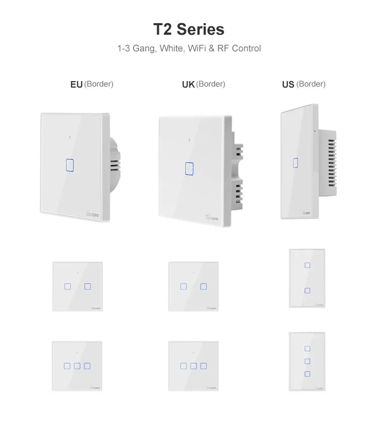 Sonoff T1 EU UK T2 US Wifi настенный светильник сенсорный выключатель 1 2 3 банда умный дом беспроводной 433/RF/APP умный переключатель работает с Alexa Google