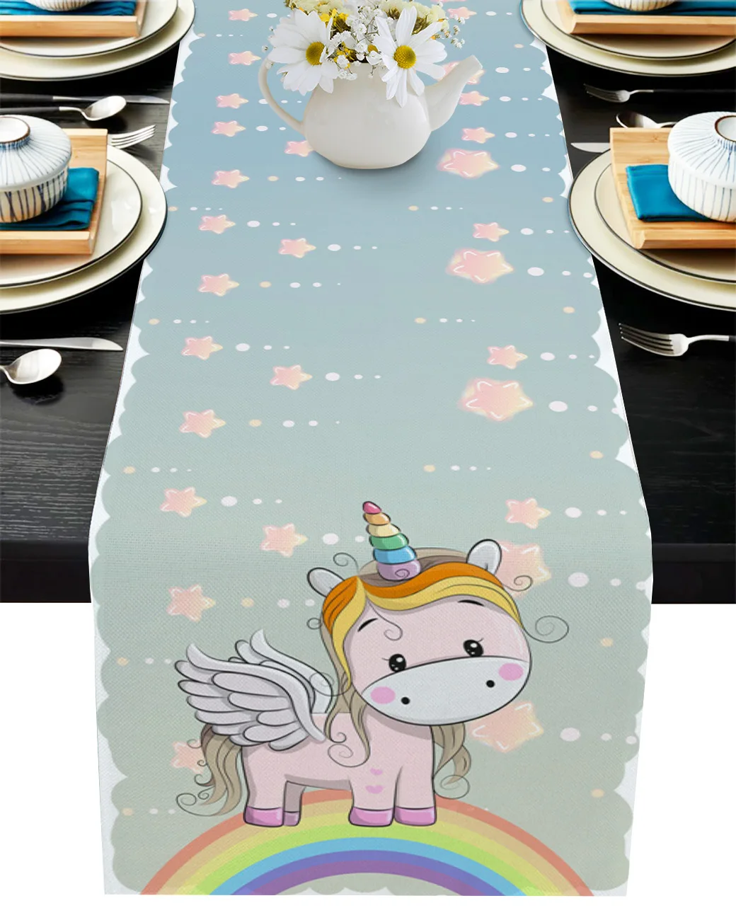 

Радужная звезда, милая настольная дорожка с животными, свадебное украшение для стола, домашний декор, кухонная настольная дорожка, столовые...