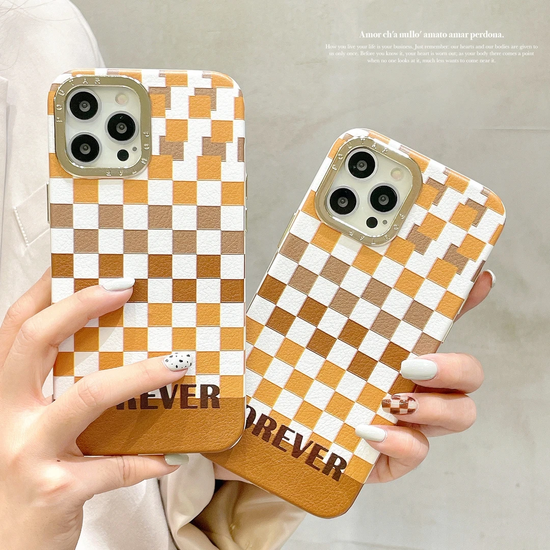 

Brown grid pattern shell for iPhone 7 8p 11 12 11Promax 12Promax 13Promax 13 X XR XSMAX soft case