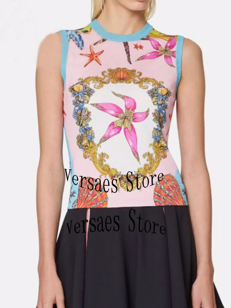 

21 великолепный дизайн; С принтом в виде морских звезд для женщин топ без рукавов темперамент Универсальный Круглый Воротник майка с коротки...