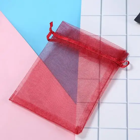 Red wine 100pcs/Lot Organza Drawstring Bags 5x7 7x9 9x12 10x15cm Jewelry Packaging Bags Wedding Christmas Birthday Gift Packing Pouces - Цвет: Red wine