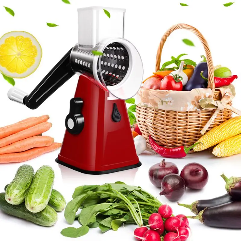 Multi-function Food Slicer Manual Hand Speedy Safe Vegetables Chopper Cutter，with 3 Cylindrical Stainless Steel Blades for Grin | Дом и сад